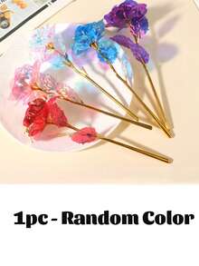 1/6/12支装 星空金色箔片人造玫瑰 - 完美适用于婚礼、订婚、圣诞节和情人节装饰 | 无需电池，高品质塑料花 - 彩色 - 查看 9