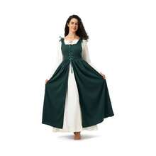 Women's Peasant Overdress With Adjustable Laces Pockets, Renaissance Corset Dress Halloween, Medieval Festival - 深綠色 + XXL - 查看 6