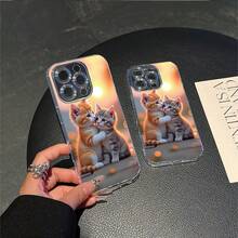 CLEAR  CASE Two Cute Kittens Cuddling At SunsetCompatible With  11 To  17 Models The Cases Lens Protection Function Ensures The Camera Remains Undamaged During Shooting  Guaranteeing Image Quality - Clear - View 6