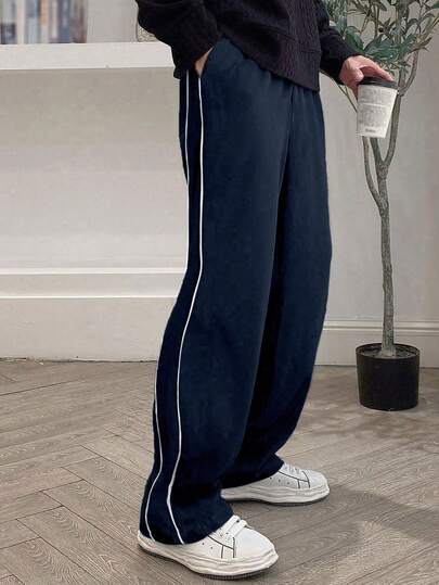 1件青少年男童纯色休闲运动嘻哈简约直筒裤