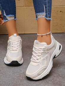 女士厚底网面休闲运动鞋，运动风厚底运动鞋