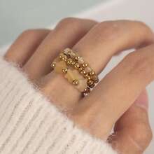 3 Stücke Damen Boho Stern Naturstein + Edelstahl Ring Set, elastisches Kordel verstellbare Größe, eleganter Schmuck Hochzeitsgeschenk, geeignet für Alltag, Urlaub, Party Tragen, Geschenkbox Verpackung - Sternenring-Set - Übersicht 3