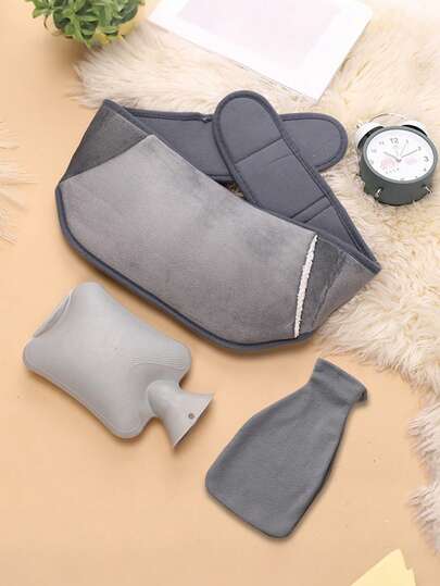 Set de 3 piezas: Bolsa de calentamiento de peluche con agua, cinturón envolvente para la cintura, Botella de agua caliente de 1L con cinturón para la cintura, Soporte cálido y cómodo para la cintura