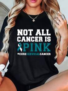 Cervical Cancer Awareness T-Shirt - 'Not All Cancer Is Pink' Design Soft Short Sleeve Round Neck Teal Ribbon Graphic Perfect For Support Awareness Weeks - Hitam 1 - View 1