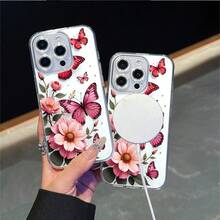 CLEAR  CASE Pink Butterflies And Flowers With A White BackgroundCompatible With  11 To  17 Models The Cases Lens Protection Function Ensures The Camera Remains Undamaged During Shooting  Guaranteeing Image Quality - Clear - View 2