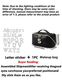 1个PU皮革化妆收纳包，字母图案，防水便携，AB水钻，仿珍珠字母拉链设计，新娘化妆包，化妆包，洗漱包，收纳袋，简约风格，可定制贴纸，旅行化妆包，女士浴室洗漱包（字母A~Z），送给妈妈的礼物，沙滩包，返校必备 - 彩色 - 查看 10