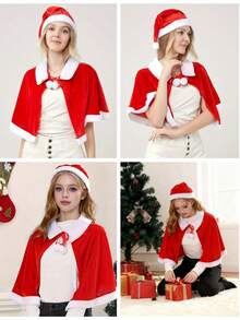 Christmas Red Cape, Santa Claus Cape, Christmas Long Or Short Hooded Cape, Christmas Cloak, Women's Christmas Velvet Costume, Little Red Riding Hood Cloak, Hooded Cape For Halloween Anime Cosplay Party - Multicolor - View 10