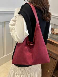 Women's Solid Color PU Leather Fashion Large Capacity Shoulder Bag For Daily Use - Red - View 6