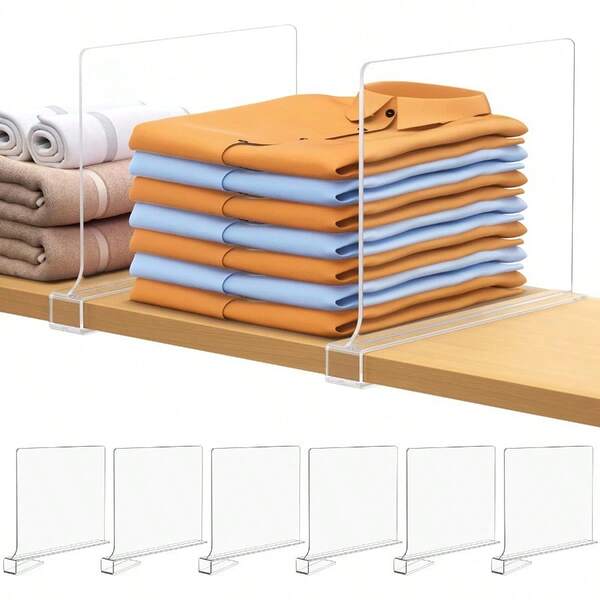 6 PCS Shelf Dividers For Closet Organization Acrylic Clear Closet Shelf Divider For Wooden Shelving Suitable For Wooden Or Vertical Shelves Or Bedroom Kitchen And Office