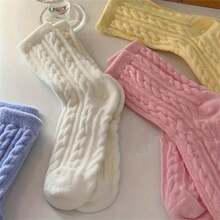5 Pairs Women's Plush Fleece-Lined Thermal Winter Socks - Ultra-Soft Mid-Calf Elegant Solid Color Floor Socks For Indoor/Outdoor, Sleep & Lounge, Assorted Pastel Shades (Hand Wash Only), Cold Weather Essentials, Soft Texture, Cozy Fabric, Home Comfort - Nhiều màu - Xem 6