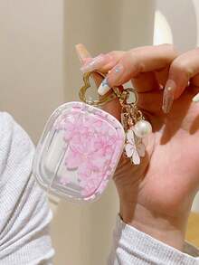 适用于苹果Pro的透明樱花保护壳，可爱樱花3耳机保护套，苹果Pro 2保护套带挂链，不含耳机 - 粉色 - 查看 12