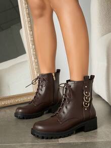 Sepatu bot ankle suede serbaguna untuk wanita, hak tinggi tebal, cocok untuk bepergian, pesta, kencan, musim gugur/musim dingin. - Coklat - View 6