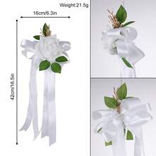 Ramos de flores de boda para novias, rosas artificiales con hojas y cintas para decoración de bodas y hogar. - Blanco - Ver 4