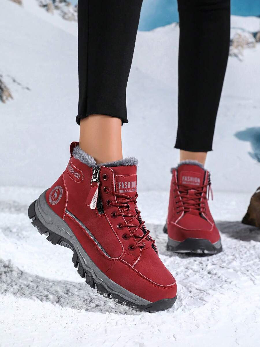 Zapatos deportivos multifuncionales con forro térmico antideslizante para mujer en invierno, botas de tobillo cómodas y cálidas para exteriores - Rojo - Ver 1