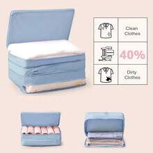 Double-Layered Compression Packing Cubes Travel, Luggage Organizer Bags Compressible Suitcase Packing Bag Travel Accessories, Blue, - Màu xanh lam - Xem 3