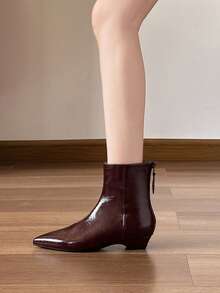 Qiluyuan Women's Fashion Boots, New Autumn/Winter Short Boots, Western Style Side Zipper, Office Solid Color Pointed Toe Mid Chunky Heel Slim Boots, Work Shoes, Date Night Stylish Ankle Booties