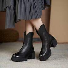 Damen Stiefel in Große Größen, Leder, Dicke Sohle, Schnürung, Seitlicher Reißverschluss, Knöchelhoch, Motorradstiefel, vielseitig & modische Knöchelstiefel, geeignet für alle Jahreszeiten - Schwarz - Übersicht 4