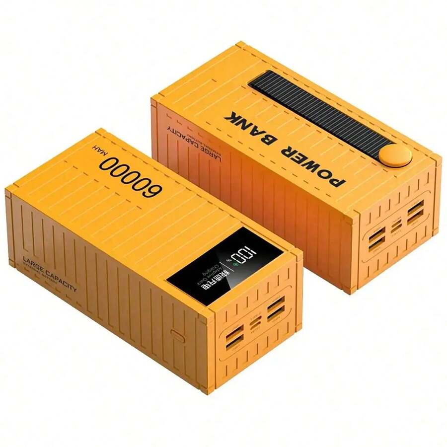 60000mAh Portable Power Bank With Fast Charging, LED Digital Display And 4 USB Outputs For IPhone And Android - Yellow - View 1