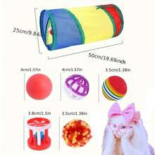 Conjunto de 21 peças de brinquedos aleatórios para gatos, incluindo diversos sinos de plástico e bolas coloridas. O conjunto contém 1 túnel para gatos, ideal para brincadeiras dentro de casa. Um presente perfeito para gatos e amantes de gatos, seja para o Natal ou outras ocasiões especiais. - Multicolorido - Ver 5
