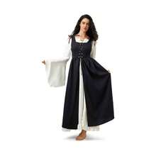 Women's Peasant Overdress With Adjustable Laces Pockets, Renaissance Corset Dress Halloween, Medieval Festival - 黑色+XXL碼 - 查看 6