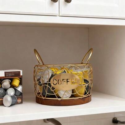 Coffee Capsule Storage Basket For Pods, Metal Wire Coffee Pod Holder Organizer, Large Capacity Coffee Bar Storage Bin For Countertop Home Office