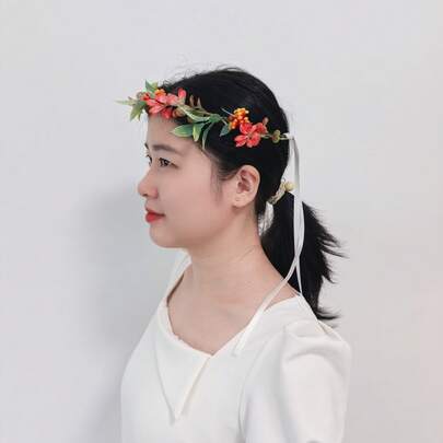 1pc Green Leaf Floral Crown Eucalyptus Flower Women Girls Headband Flower Headpiece Bridal Halo Photo Prop Wedding Accessories Bridal Flower Headdress