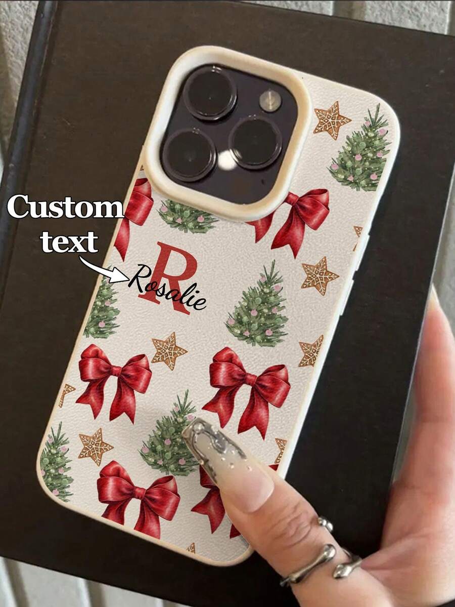 1pc Customizable Christmas Themed Phone Case, Compatible With IPhone 17 Pro Max/17 Air/15 Pro Max/16 E/14 Plus/13/12/11, S24/20 Ultra/A52/A51/A05S, Note 13 Pro Plus/10A/13C, Made Of TPU Material With Christmas Tree, Red Bow, Stars And Other Holiday Elements, Ideal Christmas Gift For Family And Friends,2025phonecase,International Version, Not The Domestic Version - White - View 1