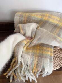 1件女士加厚保暖米黄色柔软蓬松围巾/披肩，两用 - 黃色 - 查看 3