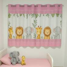 Children's Curtain 2.70 X 1.50 Microfiber 200 Thread Count Sublimated Bedroom Decoration - 粉紅狩獵 - 查看 2