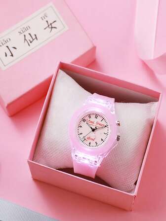 1 pezzo Orologio da polso illuminato a LED in stile fatato rosa, adatto per uso quotidiano, regalo di compleanno, regalo di Ognissanti, di fine anno, Giornata dei single