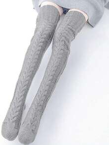 1 Pair Of Women's Over-The-Knee High Socks, Over-The-Knee Knitted Boots And Socks, Warm And Fashionable Warm Leg Covers For Winter, Solid Color Over-The-Knee Knitted Striped And Twisted Pattern Socks, Christmas Clothing, Warm Accessories, Cozy Socks - Multicolor - View 13