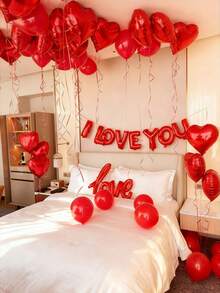 520 piezas Juego de Bandera I LOVE YOU & Globo de Lámina con Forma de Corazón, 500 piezas Pétalos de Tela No Tejida Roja + Globo de Lámina de Amor, Perfecto para Confesión del Día de San Valentín, Decoración de Propuesta Romántica, Decoración de Cumpleaños, Celebración de Aniversario, Decoración de Habitación de Hotel - Multicolor - Ver 3