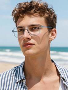 1pc Unisex Fashion Flat Lens Glasses, New Lightweight Retro Square Frame Casual All-Match Style, Suitable For Holiday Gifts, Daily, Study, Commute, Office Use - Clear - View 10