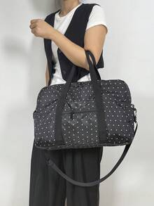 1 Peça Bolsa de Viagem Acolchoada Preta com Laço e Bolinhas, Dobrável e Portátil, Bolsa de Viagem de Negócios, Bolsa de Armazenamento, Bolsa Pós-Parto de Grande Capacidade, Bolsa de Mamãe, Bolsa Tote Feminina Multifuncional, Bolsa de Armazenamento de Roupas, Bolsa Portátil Multifuncional para Esportes e Fitness