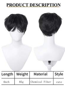 男士短款帅气假发，蓬松逼真合成假发，适合日常佩戴，男士日常角色扮演、化装舞会、动漫、圣诞节服装，男士假发，6英寸 - 彩色 - 查看 8