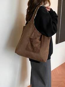 2025 Pluszowa, jesienno-zimowa, nowa, futrzana torba, dopasowana torba z nadrukiem w panterkę o dużej pojemności, modna torba na ramię, damska torba do pracy - Beżowy - Zobacz 6