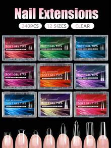 240pcs Soft Gel Nail Tips, Half Matte Full Coverage Press-On Nail Tips Almond Square Coffin French False Nails Thin Front End Thick Back End More Fit And Firm Peelable Gel Extension Nail Capsules Press-On Nails Nail Supplies Suitable For Girls Ladies Manicure DIY