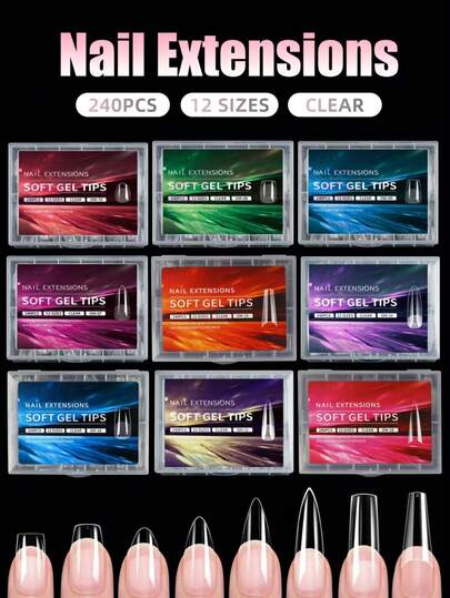 240pcs Soft Gel Nail Tips, Half Matte Full Coverage Press-On Nail Tips Almond Square Coffin French False Nails Thin Front End Thick Back End More Fit And Firm Peelable Gel Extension Nail Capsules Press-On Nails Nail Supplies Suitable For Girls Ladies Manicure DIY