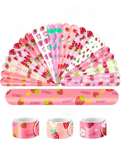 12 piezas de anillos con cierre con diseño de fresa, 1 hoja de pegatinas con diseño de fresa, recuerdos de fiesta con tema de fresa, regalos, recompensas para el aula, regalos para niños y bebés, adecuados para Navidad, San Valentín, reuniones familiares, fiestas de cumpleaños