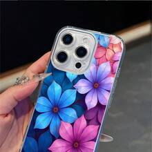 CLEAR  CASE Vibrant Blue And Pink Flowers Create A Colorful Floral PatternCompatible With  11 To  17 Models The Cases Lens Protection Function Ensures The Camera Remains Undamaged During Shooting  Guaranteeing Image Quality - Clear - View 3