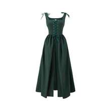 Women's Peasant Overdress With Adjustable Laces Pockets, Renaissance Corset Dress Halloween, Medieval Festival - Xanh đậm + Lớn - Xem 1