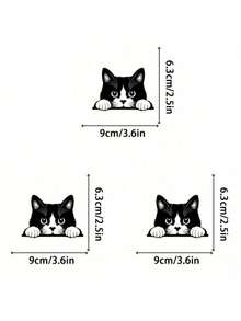 1 件/2 件/3 件可爱偷看猫热转印贴纸 - 黑白熨烫补丁，适用于 DIY T 恤、枕头、手套、袜子 - 可水洗耐用织物装饰、俏皮配饰 | 迷人装饰 | 可水洗贴纸 - 彩色 - 查看 12