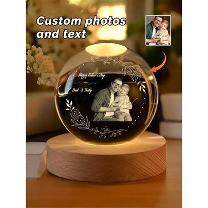 Bola de cristal con luz LED grabada personalizadamente con efectos de color - Personalizable con fotos y texto, memorial único para mascotas, adecuado para dormitorio y oficina, también es un regalo ideal para bodas, amigos y familiares, alimentado por USB, decoración del hogar, decoración de moda, amor eterno, decoración estética de la habitación