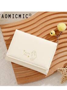 New Cat Bell Decor Small Wallet Women Short Purse PU Cute Trifold Credit Card Holder Coin Pouch For Women Money Wallet Mini Wallet Purse Wallet Cute Wallet Card Wallet Coin Wallet Wallet Keychain Lanyard