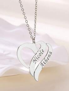 Personalized Heart Necklace, Customized Name Engraving, Suitable For Daily Wear All Year Round, Christmas, Halloween, Valentine's Day Gift - Multicolor - View 2