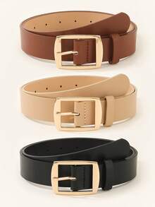 3件套时尚女士PU皮腰带，配亮面扣环 - 百搭配饰，适合春季、夏季、秋季、万圣节等场合，可搭配连衣裙和休闲装。