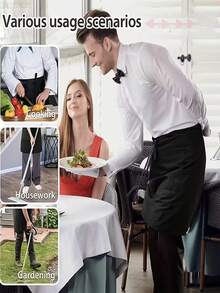 Black & Red Striped Waist Apron With Pockets - Fashionable Home Apron, Suitable For Waiters In Western Restaurants, Kitchen And Dining Use | Stylish Waist Apron | Adjustable - Multicolor - View 9