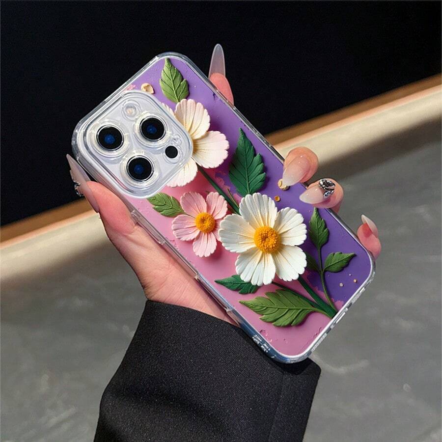 CLEAR  CASE Clay Daisies On Textured Pastel BackgroundCompatible With  11 To  17 Models The Cases Lens Protection Function Ensures The Camera Remains Undamaged During Shooting  Guaranteeing Image Quality - Clear - View 1