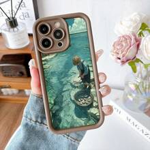 Cubierta de teléfono con borde negro diseño de niño pescando en agua cristalina para uso diario y viajes - Café integral - Ver 2