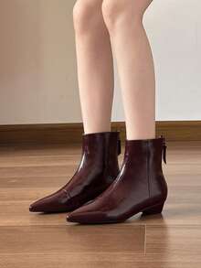 Qiluyuan Women's Fashion Boots, New Autumn/Winter Short Boots, Western Style Side Zipper, Office Solid Color Pointed Toe Mid Chunky Heel Slim Boots, Work Shoes, Date Night Stylish Ankle Booties